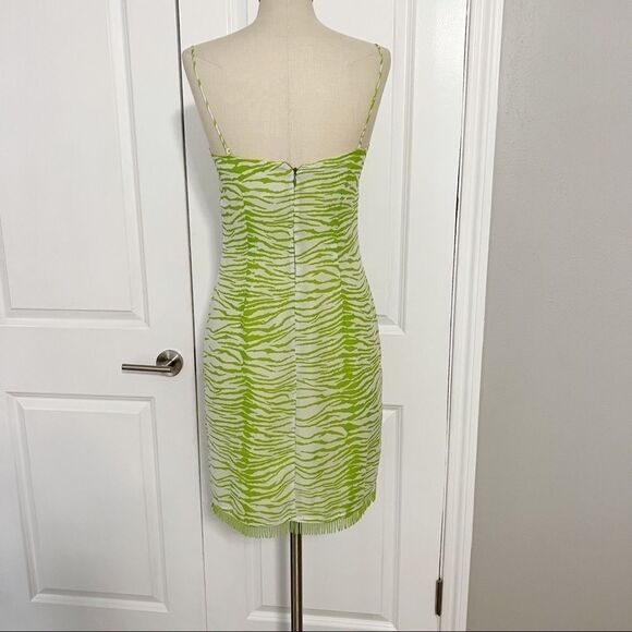 VTG 90's Y2K Laundry by Shelli Segal Lime Green Tiger dress beaded detail - Picture 5 of 10